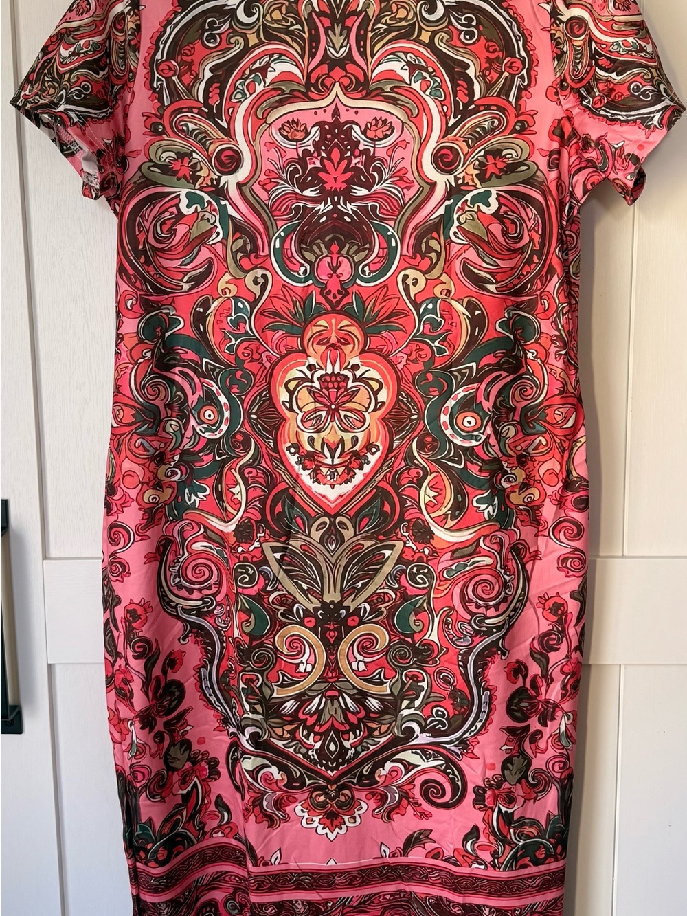 Pink Paisley-Print Short Sleeve Shift Dress